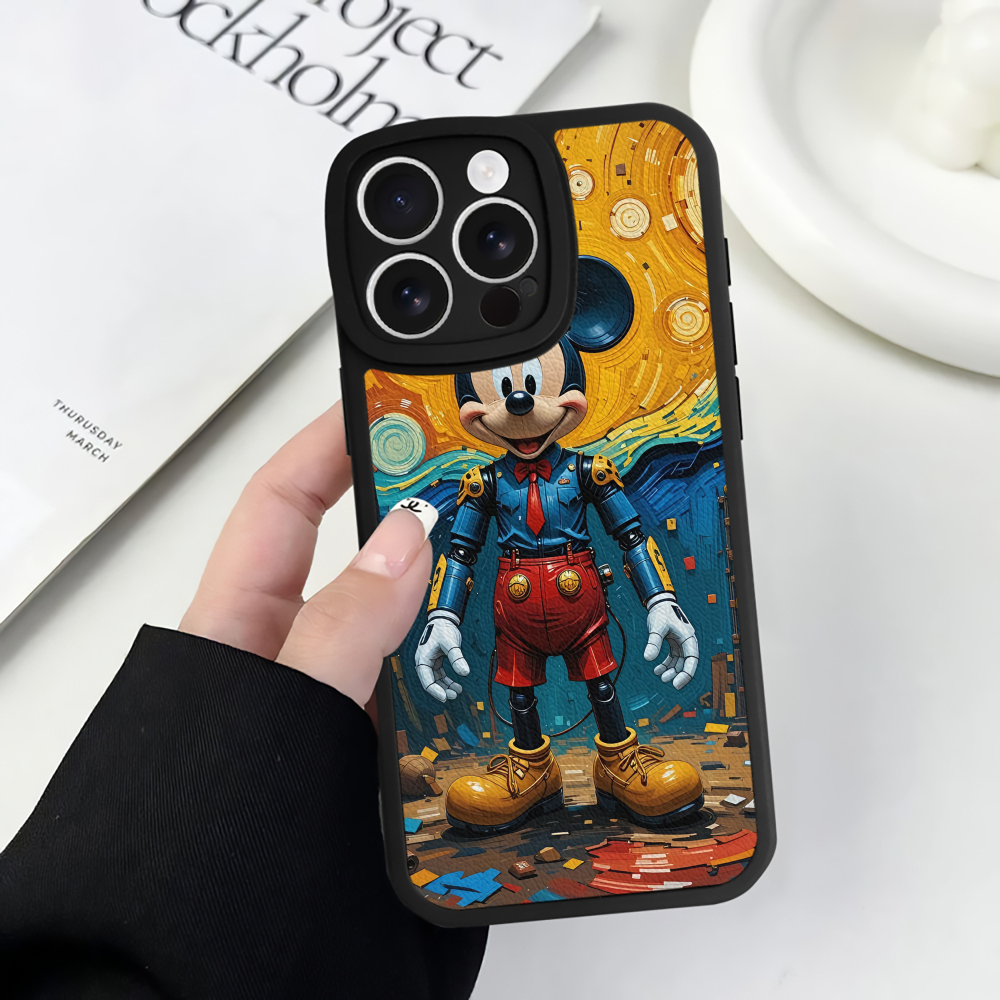 （画像用） ミッキーマウス Mickey Mouse 【iPhone 16シリーズ対応】シリコンスマホケース（レザー調） 材質：シリコン